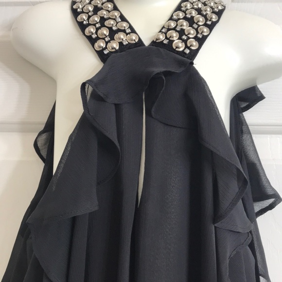 Jennifer Lopez Jewel Studded High Neck Ruffled Top - Picture 3 of 5